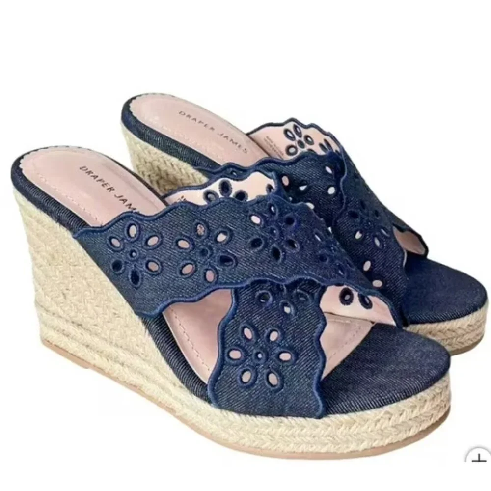 NIB Draper James Emily Women's Wedge Shoes, Navy - Picture 1 of 6